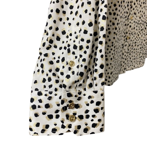 Talbots non iron leopard animal print metallic button-up long sleeve shirt 18 - Picture 6 of 14